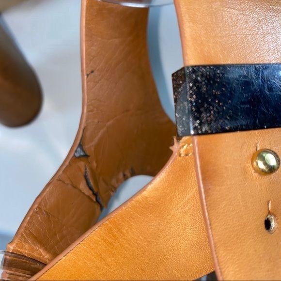 Sam Edelman Yelena Block Heel Gold Chunky Sandals - Picture 6 of 12